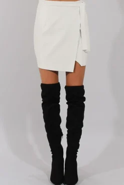 Rebellious Fashion White PU Wrap Around Mini Skirt - Jazlyn