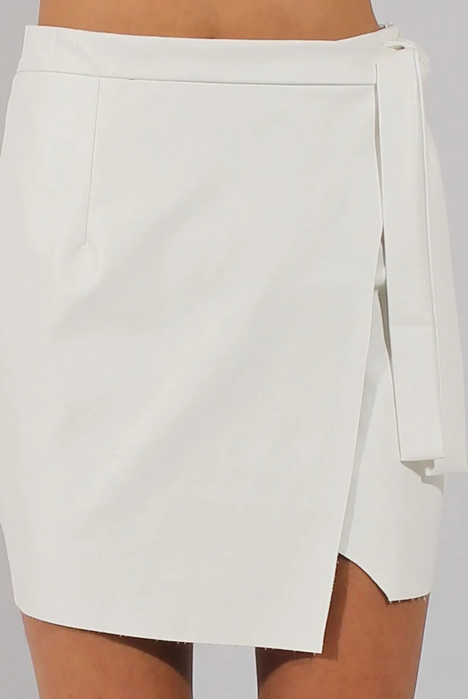 Rebellious Fashion White PU Wrap Around Mini Skirt - Jazlyn