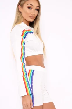 Rebellious Fashion White Rainbow Stripe Collard Crop Top - Hinda