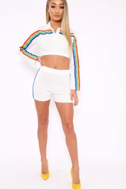 Rebellious Fashion White Rainbow Stripe High Waist Shorts - Hemi