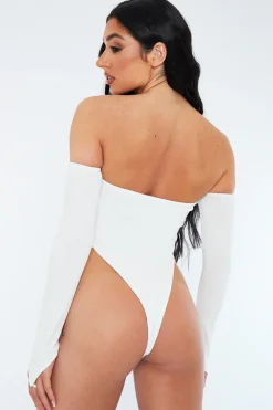 Rebellious Fashion White Rib Bardot Bodysuit - Edith