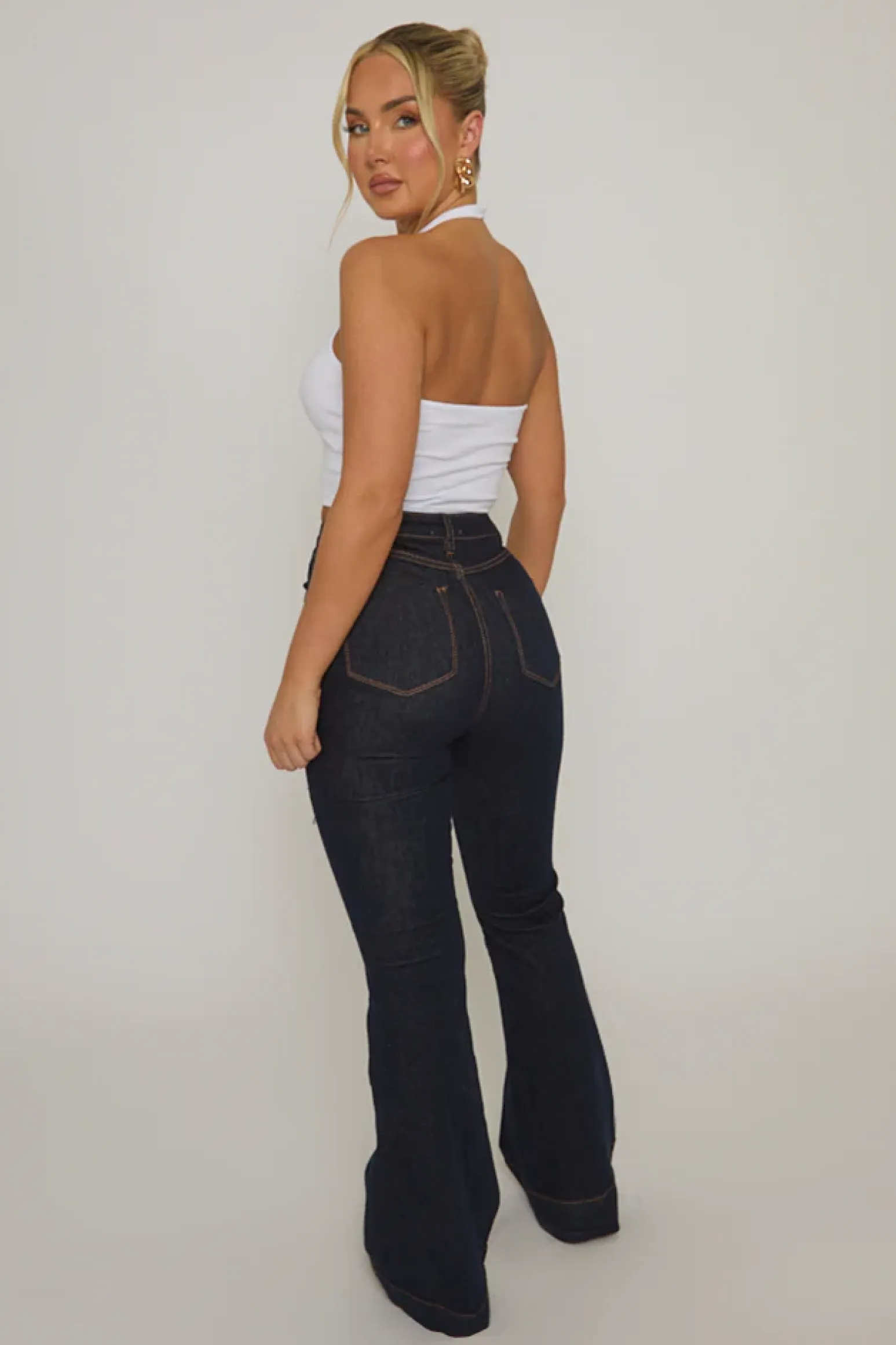 Rebellious Fashion White Rib Basic Halterneck Top - Cinzia