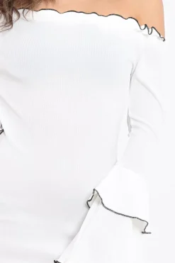 Rebellious Fashion White Ribbed Bell Sleeve Mini Dress - Ariana