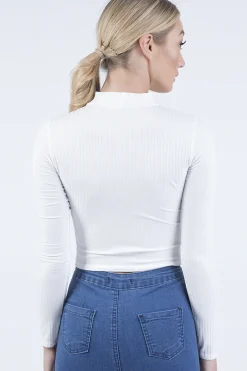 Rebellious Fashion White Ribbed Choker Cut Out Crop Top - Mary