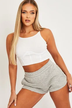 Rebellious Fashion White Ribbed Corset Racer Crop Top - Frida