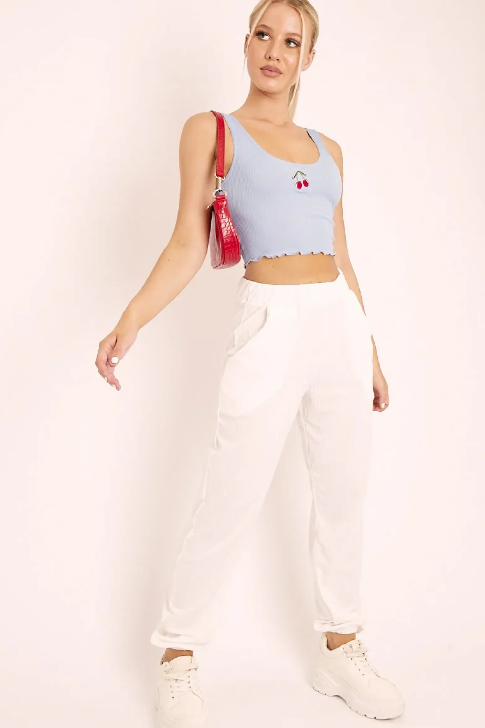 Rebellious Fashion White Ribbed Cuffed Trousers - Scarletta
