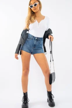 Rebellious Fashion White Ribbed Ring Zip Bodysuit - Odessie