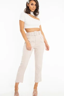 Rebellious Fashion White Rib High Neck Crop Top - Talina