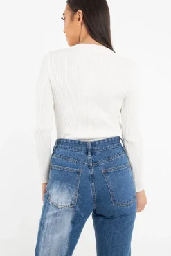 Rebellious Fashion White Rib Knit Choker Cut Out Jumper - Jamisen