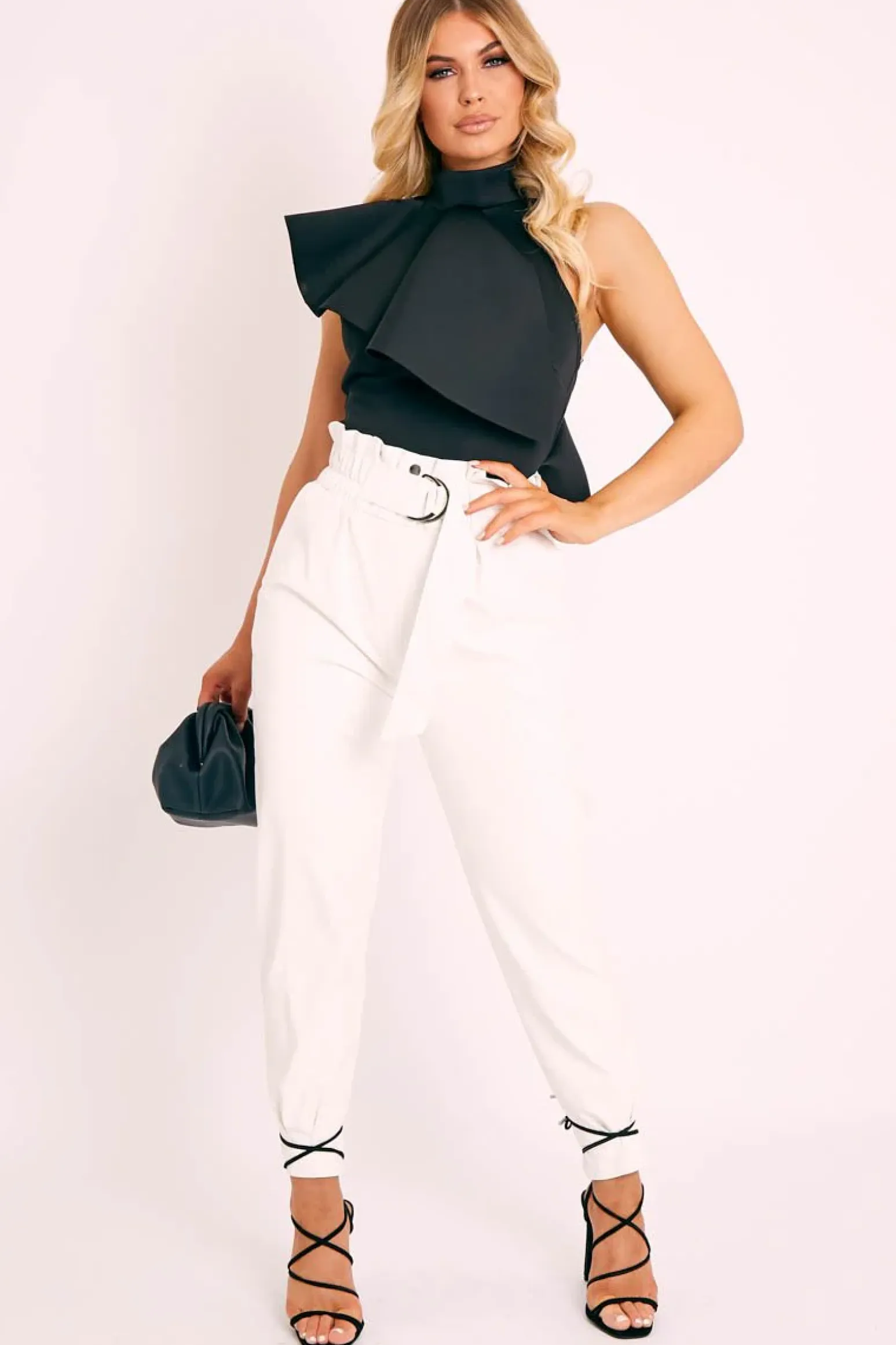 Rebellious Fashion White Ring Belt Straight Leg PU Trousers - Jazmine