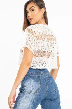 Rebellious Fashion White Round Neck Crochet Crop Top - Lucindy