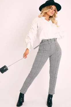 Rebellious Fashion White Ruched Sleeve Collarless Shirt - Sarah