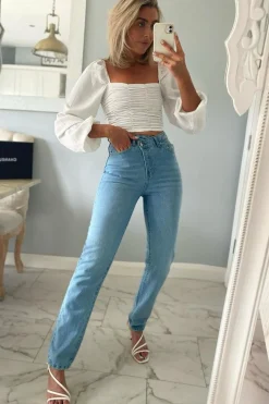 Rebellious Fashion White Ruched Square Neckline Crop Top - Hallie