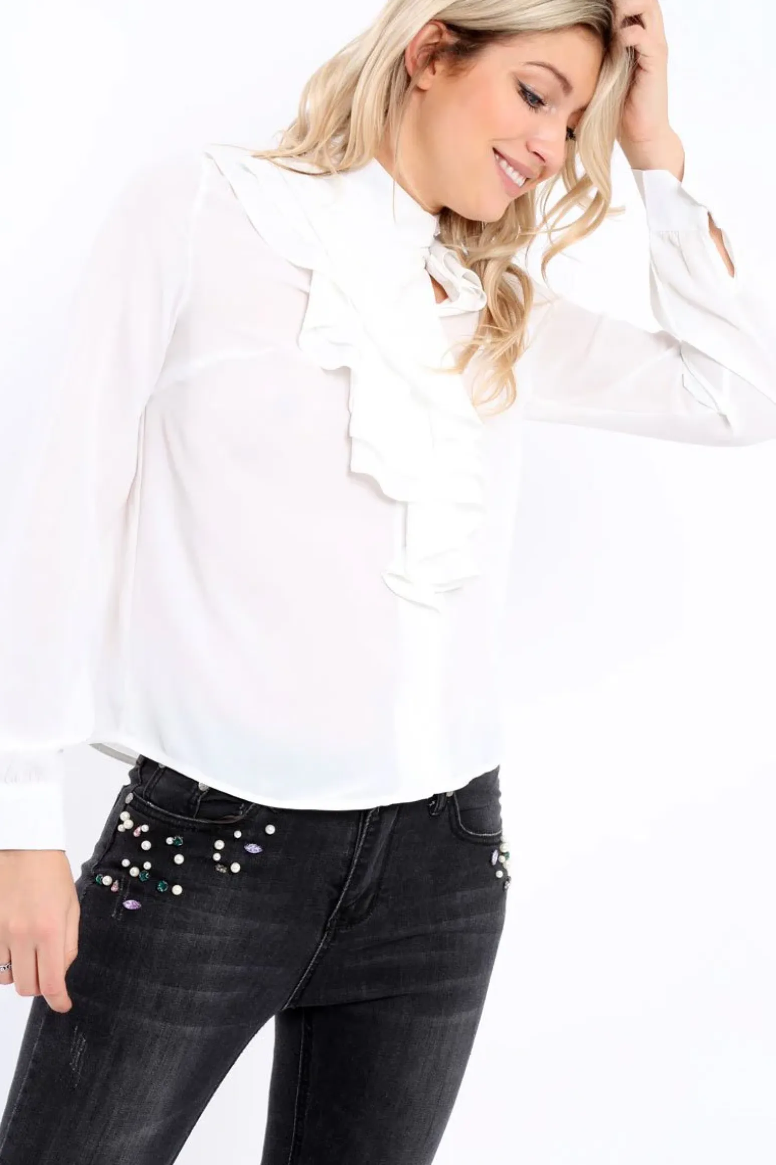 Rebellious Fashion White Ruffled Blouse - Corda