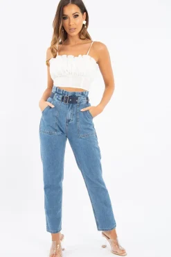 Rebellious Fashion White Ruffle Front Strappy Crop Top - Aaloni