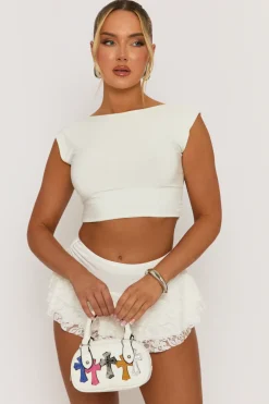 Rebellious Fashion White Ruffle Lace Mini Skirt - Charla