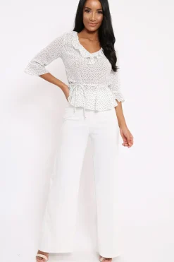 Rebellious Fashion White Ruffle Polka Dot Blouse - Cassie