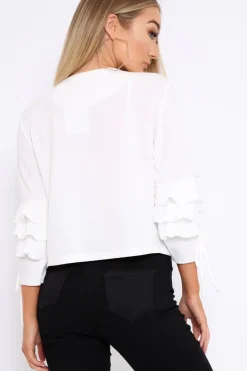 Rebellious Fashion White Ruffle Sleeve Jacket - Verena