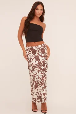 Rebellious Fashion White Satin Cow Print Maxi Skirt - Fame