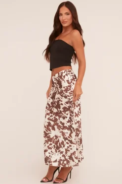 Rebellious Fashion White Satin Cow Print Maxi Skirt - Fame