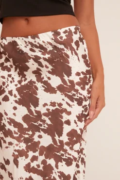 Rebellious Fashion White Satin Cow Print Maxi Skirt - Fame
