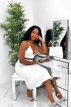 Rebellious Fashion White Satin Floaty Midi Skirt - Serafina