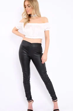 Rebellious Fashion White Satin Ruched Bardot Gypsy Crop Top - Becky