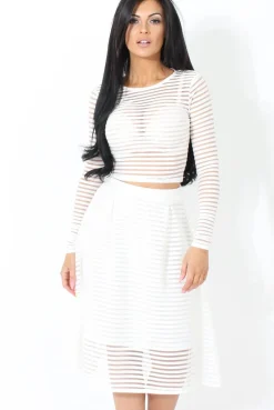 Rebellious Fashion White Semi Sheer Stripe Crop Top - Alix