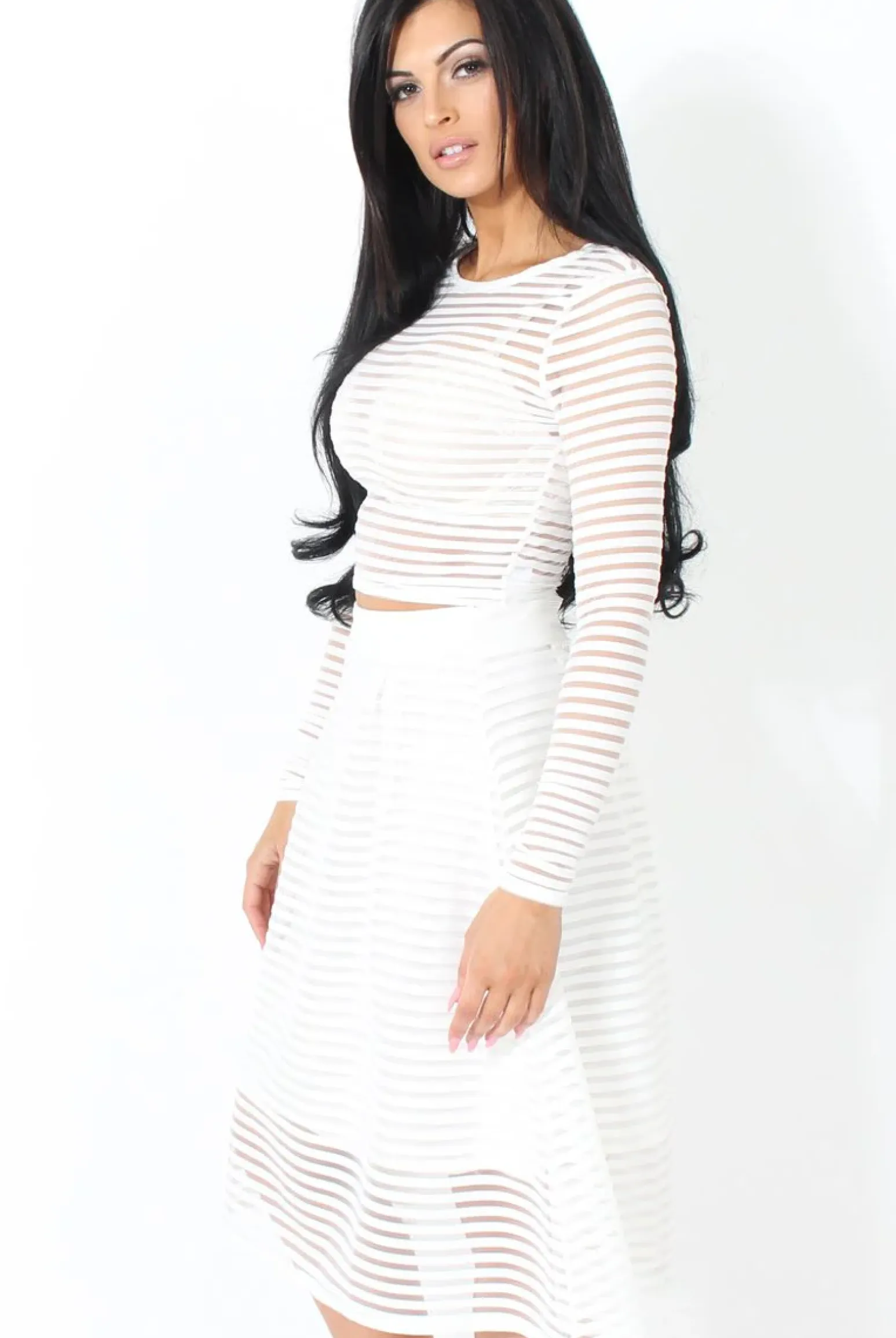 Rebellious Fashion White Semi Sheer Stripe Crop Top - Alix