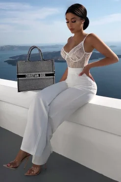 Rebellious Fashion White Sheer Lace Bodysuit - Katia