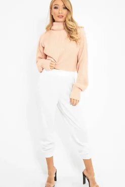 Rebellious Fashion White Shiny Woven Cargo Trousers - Atley