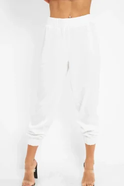 Rebellious Fashion White Shiny Woven Cargo Trousers - Atley