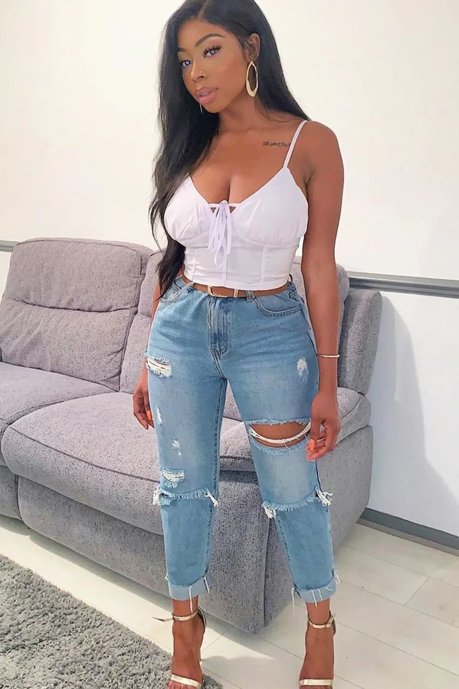Rebellious Fashion White Shirred Cup Sleeveless Crop Top - Divya