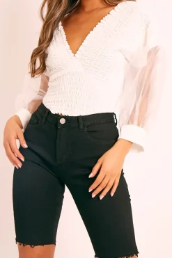 Rebellious Fashion White Shirred Plunge Crop Top - Reina