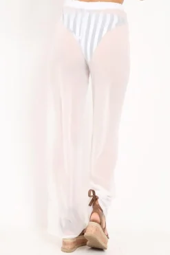 Rebellious Fashion White Shirred Wide Leg Trousers - Kamori