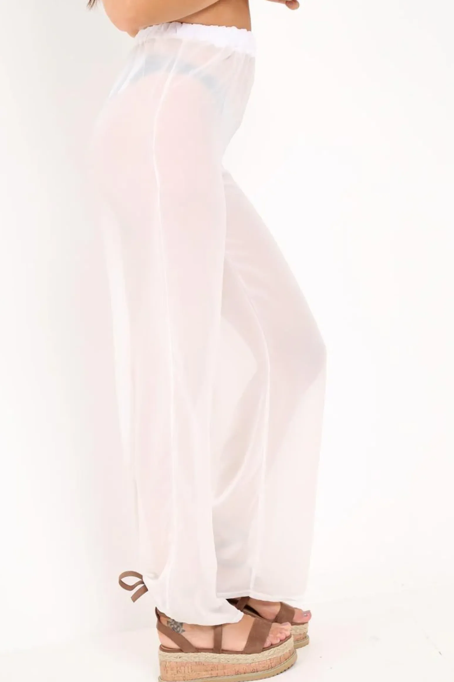Rebellious Fashion White Shirred Wide Leg Trousers - Kamori