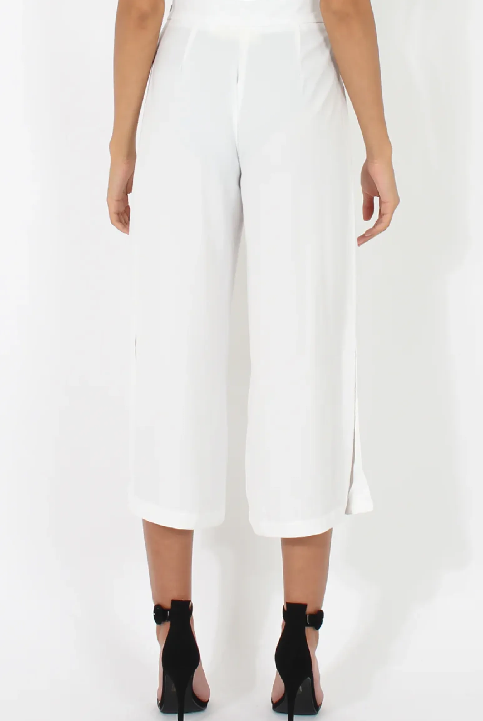 Rebellious Fashion White Side Slit Culottes - Odette