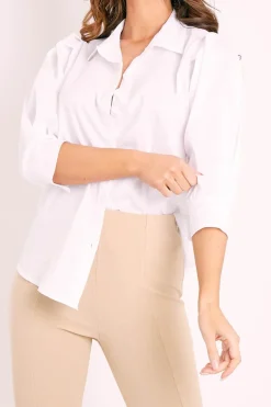 Rebellious Fashion White 3/4 Sleeve Button Shirt - Gelila