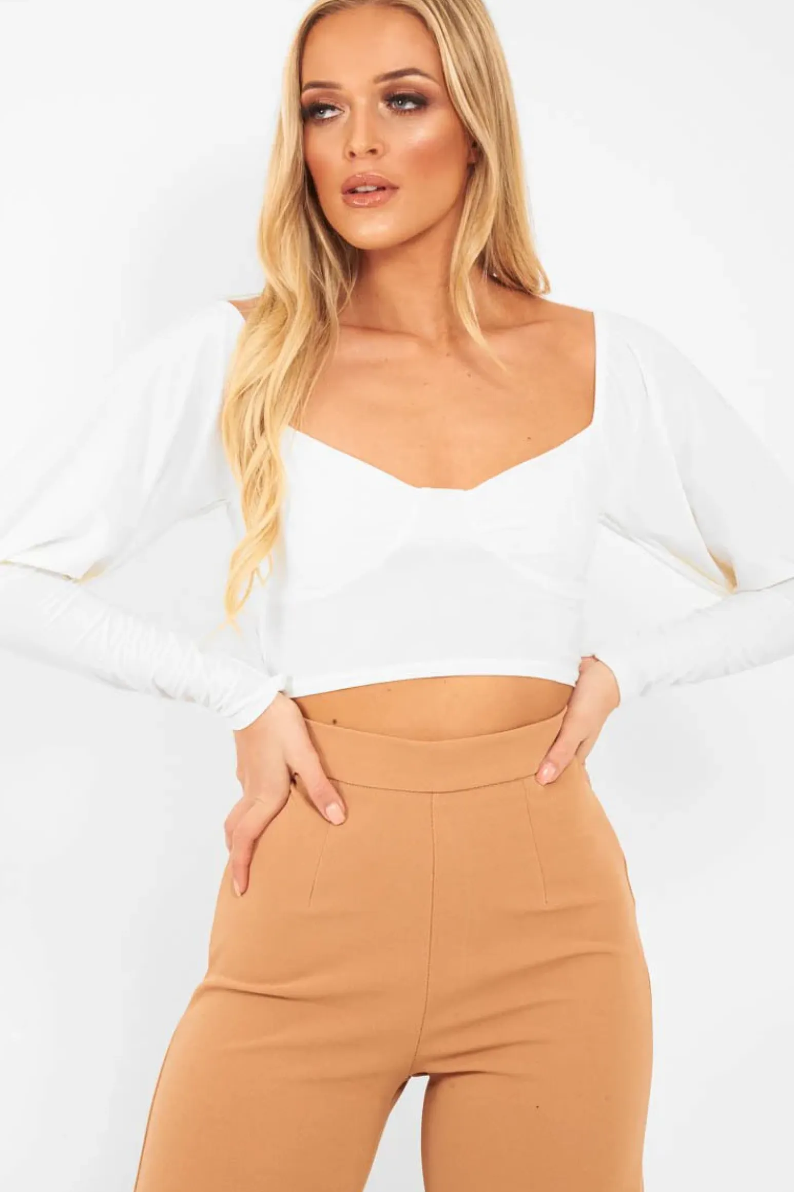 Rebellious Fashion White Slinky Off Shoulder Crop Top - Danni