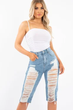 Rebellious Fashion White Slinky Ruched Detail Bodysuit - Edie
