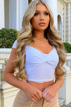 Rebellious Fashion White Slinky Twist Front Crop Top - Diane