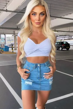 Rebellious Fashion White Slinky Twist Front Crop Top - Diane