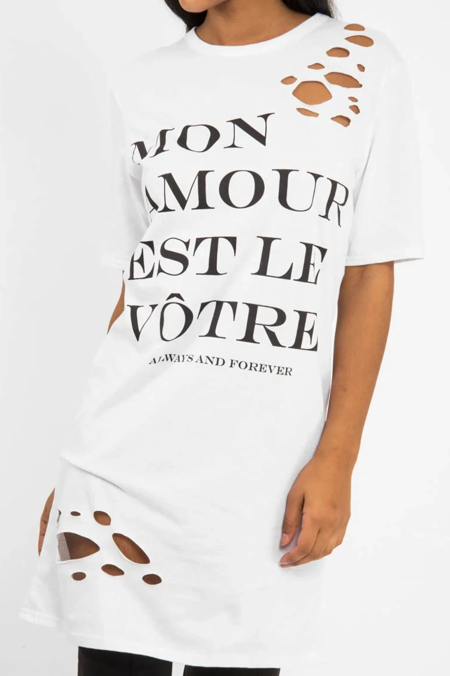 Rebellious Fashion White Slogan Distressed T-Shirt Dress - Ashlen