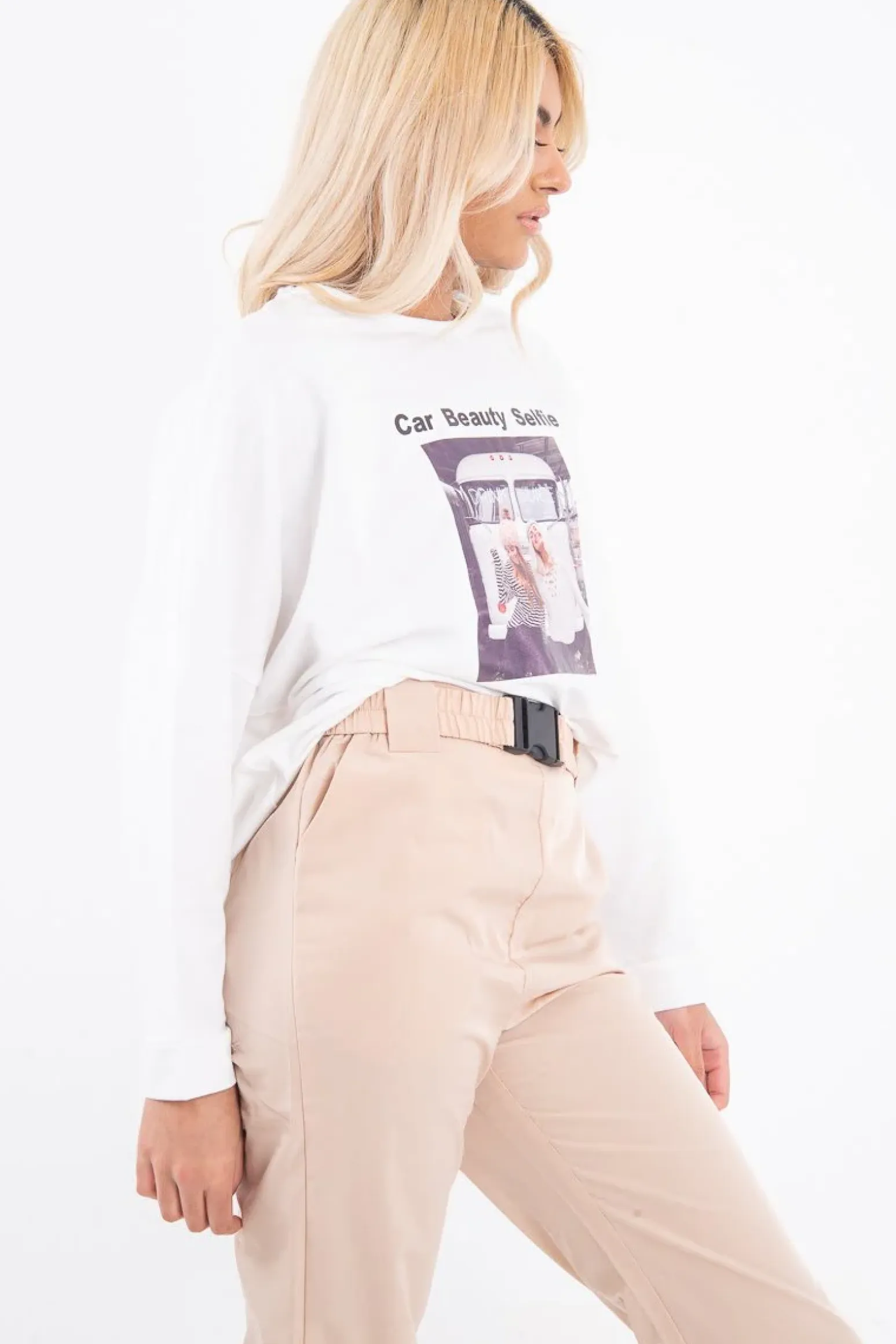 Rebellious Fashion White Slogan Photo Print Sweatshirt - Belize