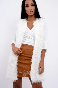 Rebellious Fashion White Soft Shaggy Gilet - Niamh