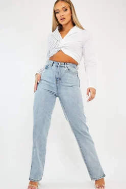 Rebellious Fashion White Splice Stripe Wrap Shirt - Brenna