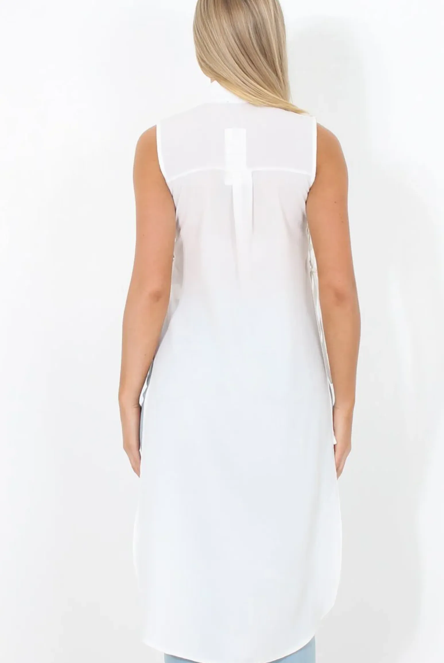 Rebellious Fashion White Split Detail Longline Shirt - Eva
