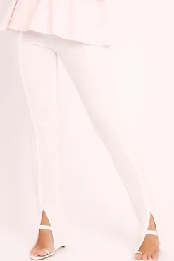 Rebellious Fashion White Split Front Flared Trousers - Florie