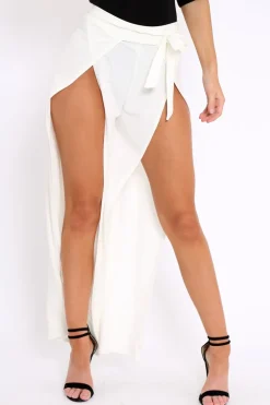 Rebellious Fashion White Split Front Trousers - Gabi