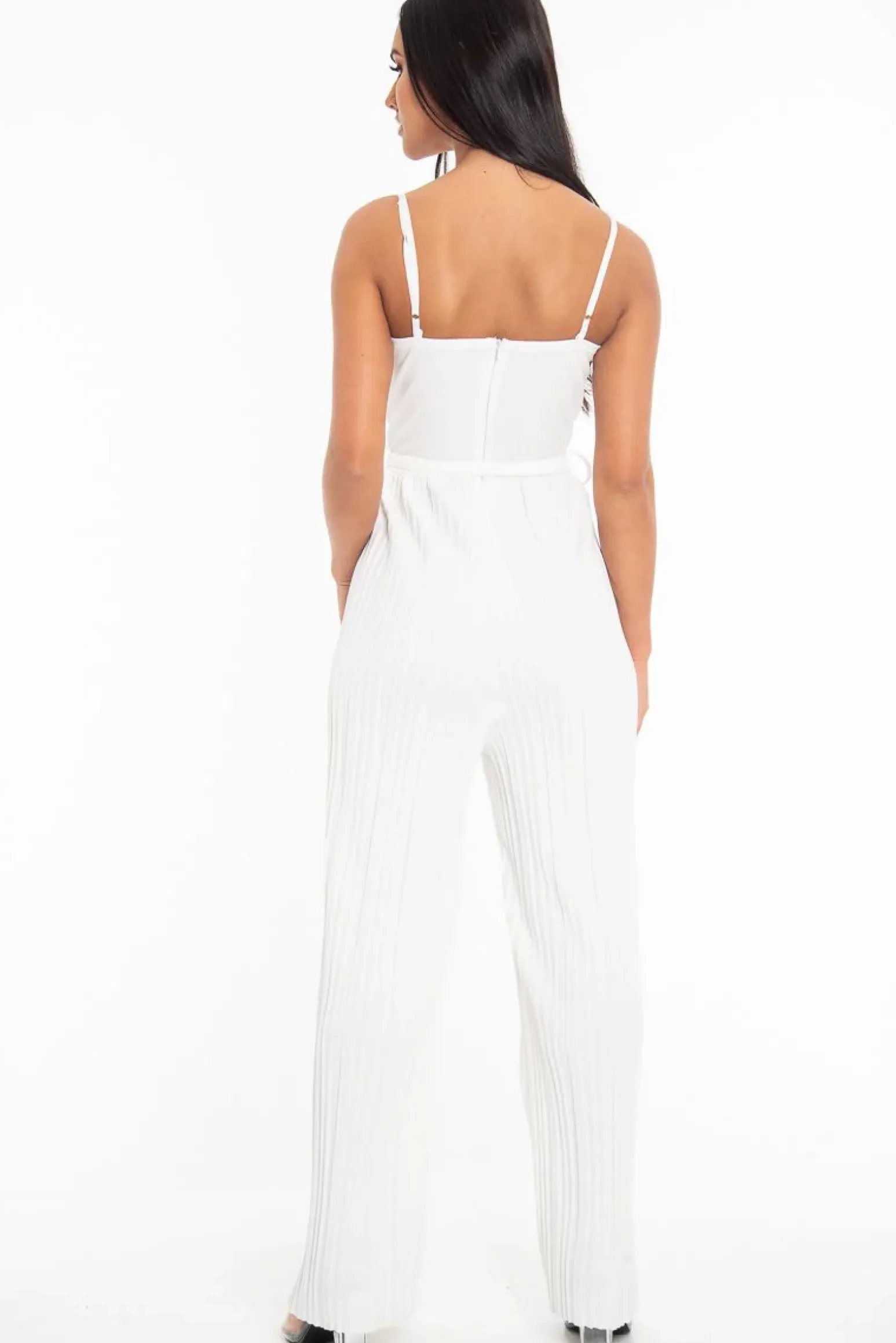 Rebellious Fashion White Strapless Belted Pleated Wide Leg Jumpsuit - Jasmine